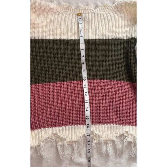 Colorblock Fringe Distressed V-Neck Sweater By Derek Heart Womens Size Small - Picture 11 of 11